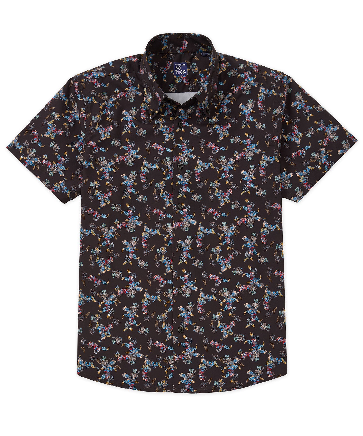 Short Sleeve No-Tuck Performance Paisley Sport Shirt – Black Multi
