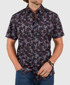 Short Sleeve No-Tuck Performance Paisley Sport Shirt – Black Multi