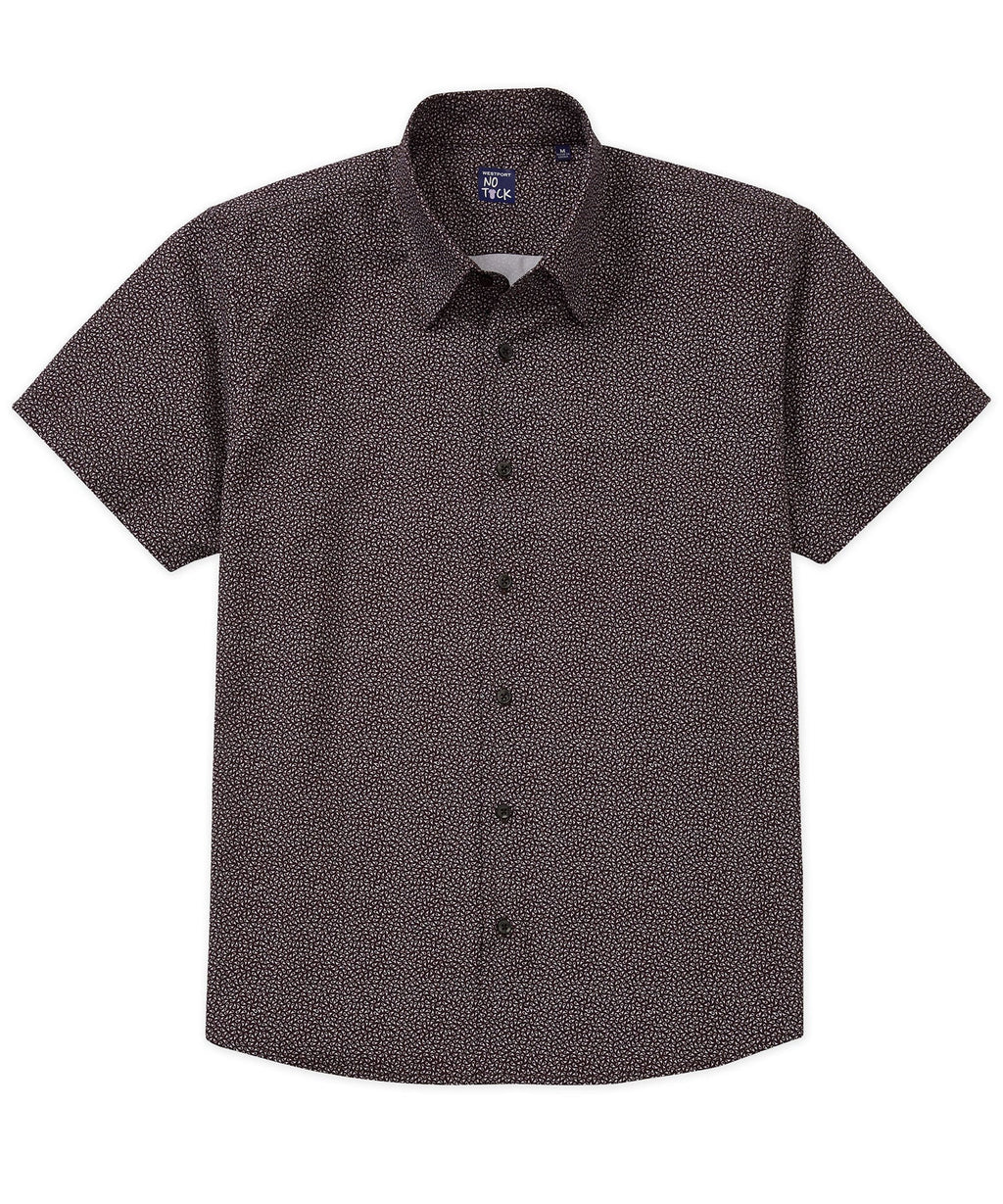 Short Sleeve No-Tuck Performance Micro Paisley Sport Shirt – Black/White