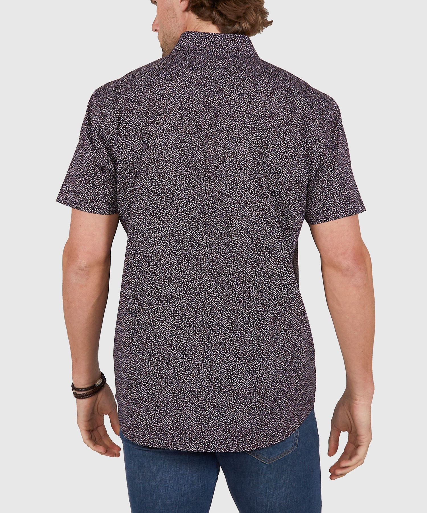 Short Sleeve No-Tuck Performance Micro Paisley Sport Shirt – Black/White