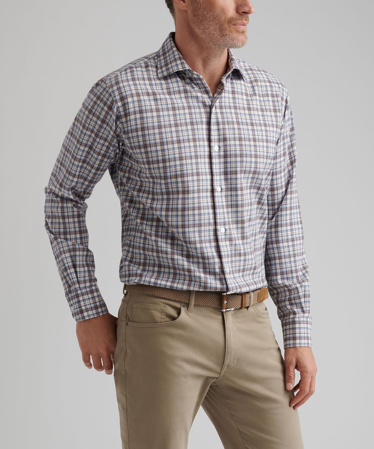 Long Sleeve Performance Flannel Sport Shirt – Winter Ivory