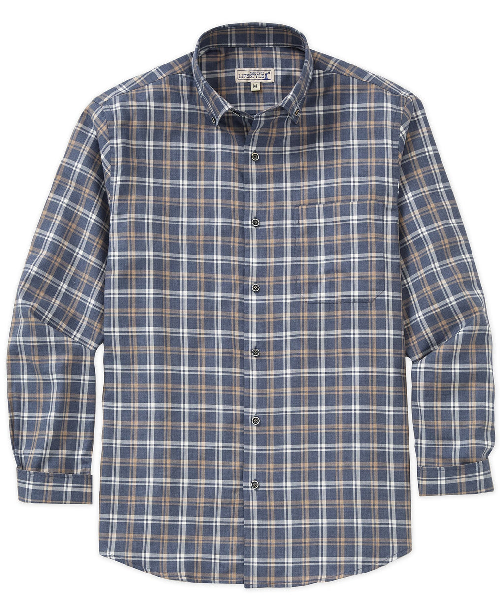 Long Sleeve Plaid Sport Shirt – Blue/Tan