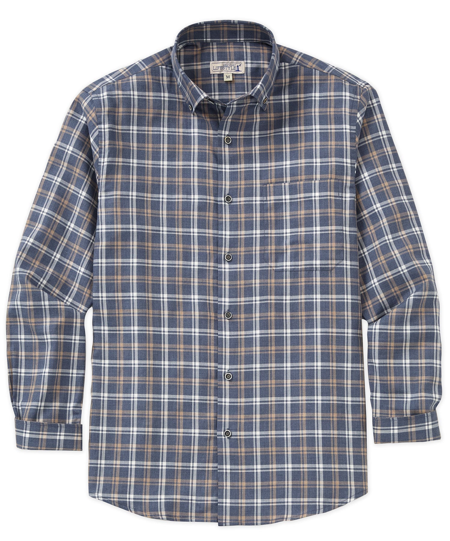 Long Sleeve Plaid Sport Shirt – Blue/Tan