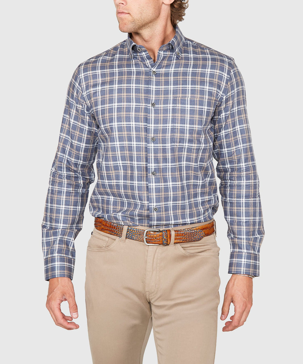 Long Sleeve Plaid Sport Shirt – Blue/Tan