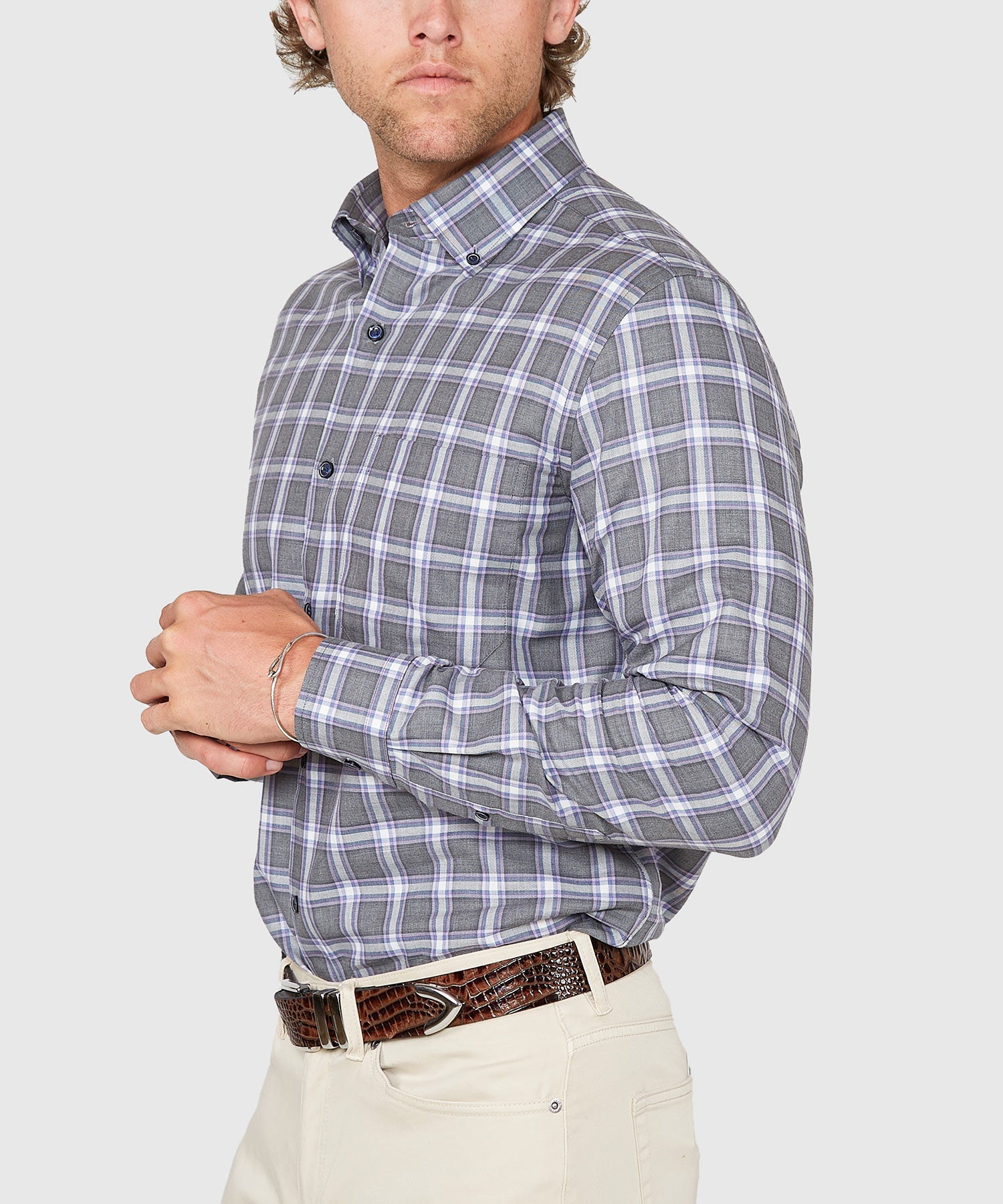 Long Sleeve Plaid Sport Shirt – Grey/Multi