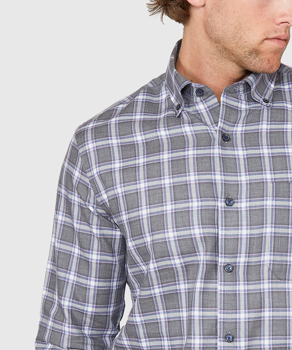 Long Sleeve Plaid Sport Shirt – Grey/Multi