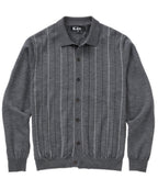 Long Sleeve Birdseye Stripe Button Front Merino Polo – Charcoal
