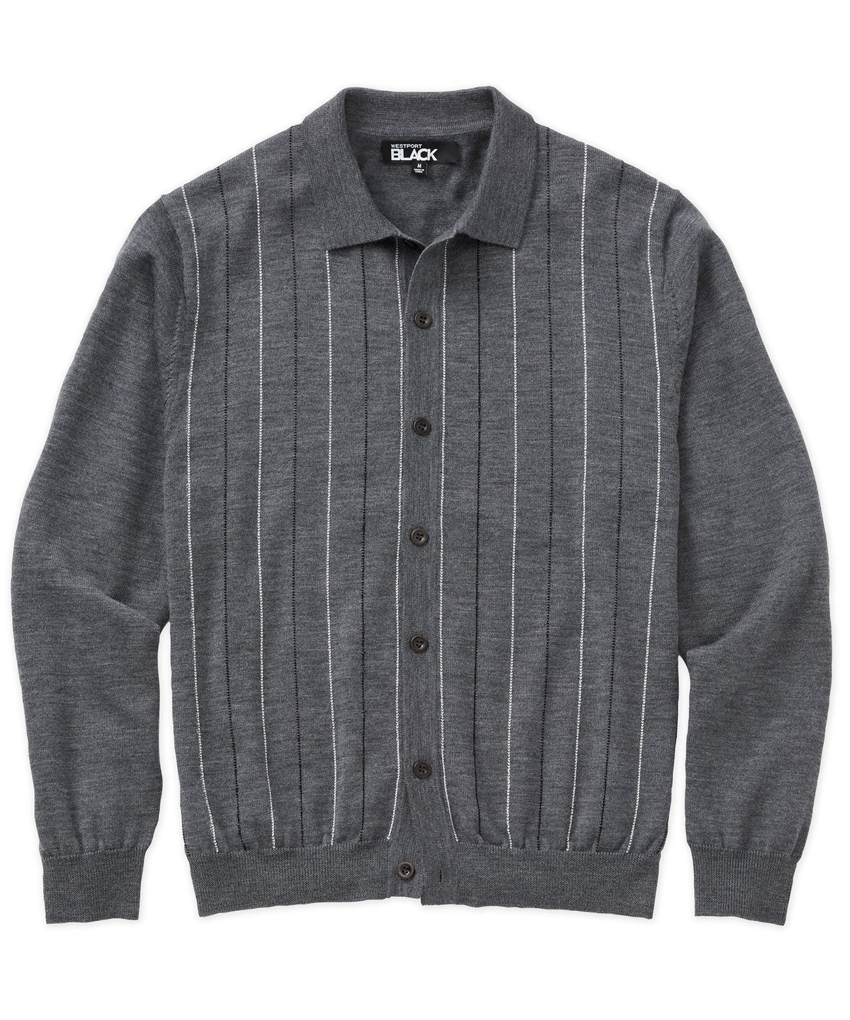 Long Sleeve Birdseye Stripe Button Front Merino Polo – Charcoal
