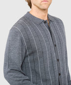 Long Sleeve Birdseye Stripe Button Front Merino Polo – Charcoal