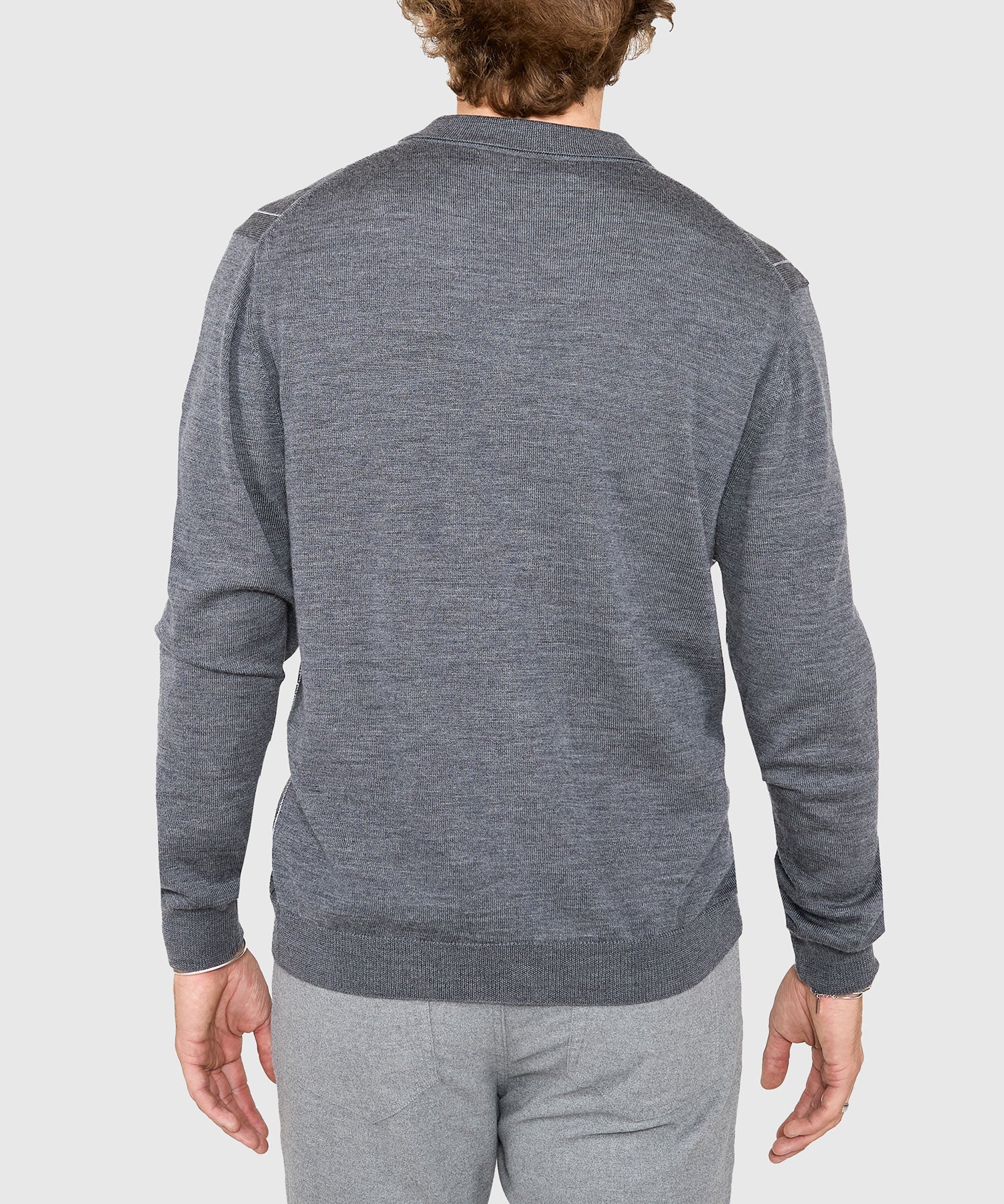 Long Sleeve Birdseye Stripe Button Front Merino Polo – Charcoal