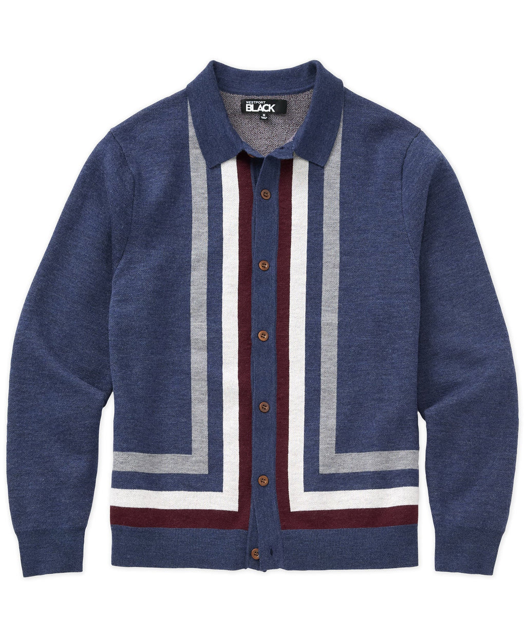 Long Sleeve Button Front Merino Wool Polo – Navy