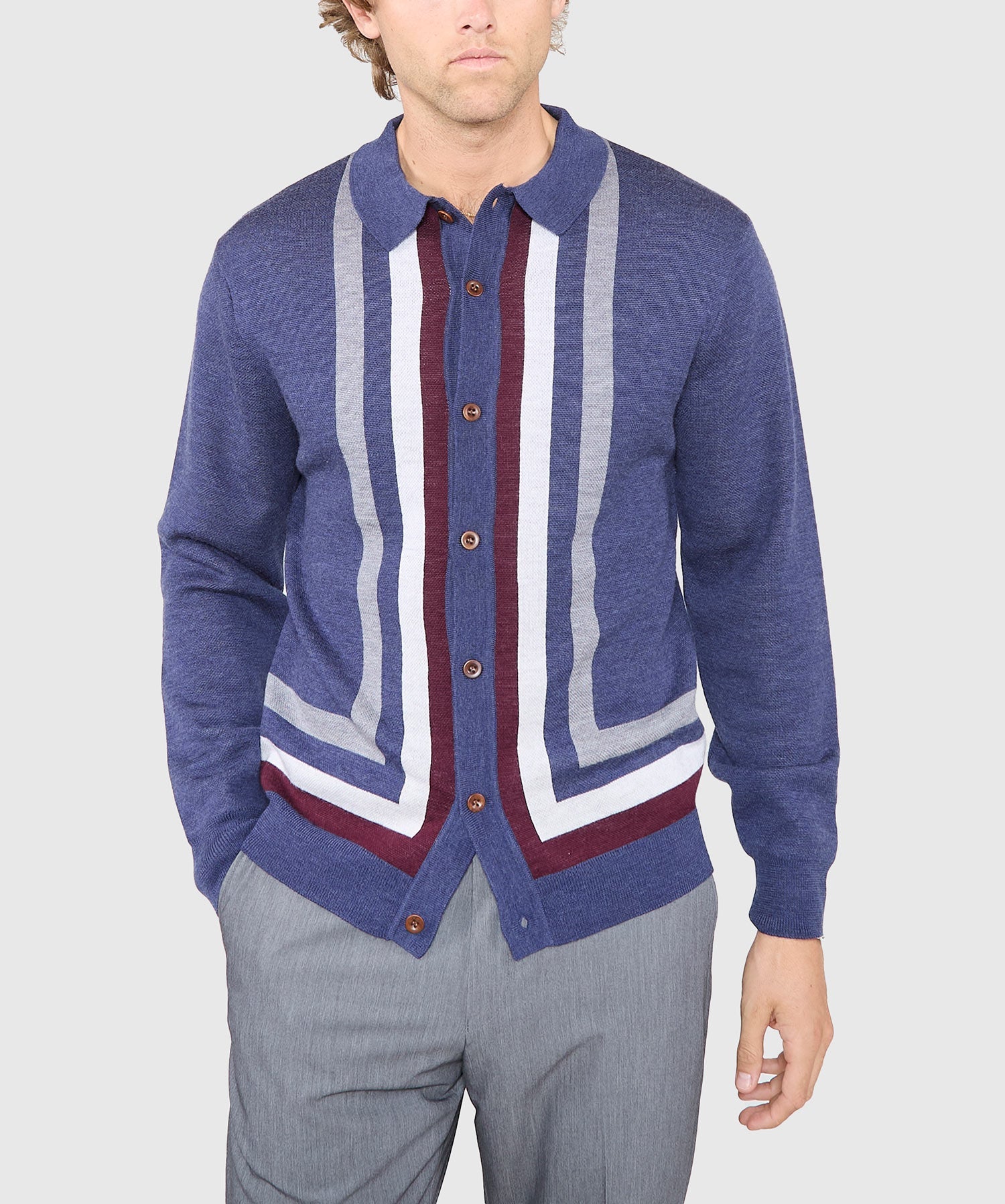 Long Sleeve Button Front Merino Wool Polo – Navy