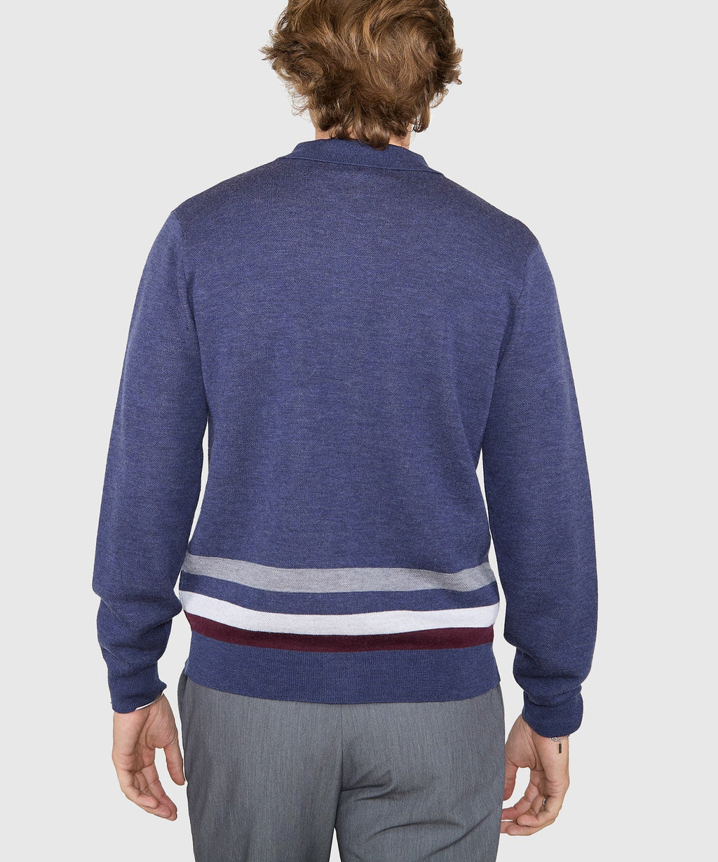 Long Sleeve Button Front Merino Wool Polo – Navy