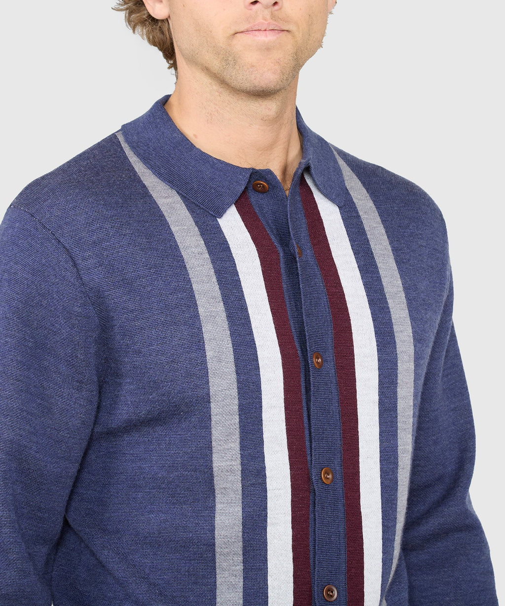 Long Sleeve Button Front Merino Wool Polo – Navy