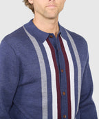 Long Sleeve Button Front Merino Wool Polo – Navy