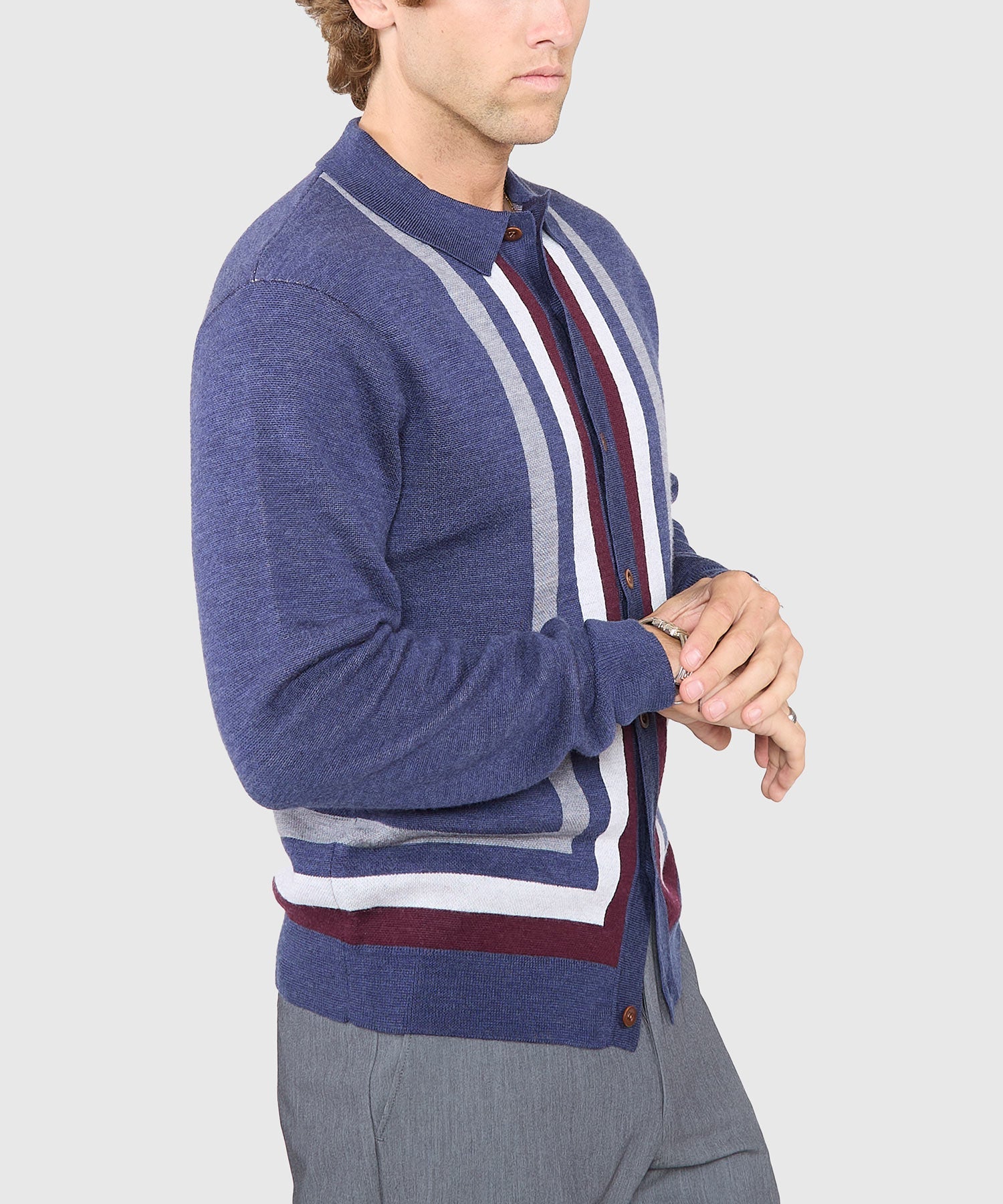 Long Sleeve Button Front Merino Wool Polo – Navy