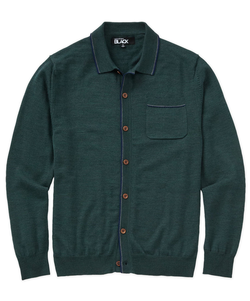 Long Sleeve Retro Tipped Button Front Merino Polo – Hunter
