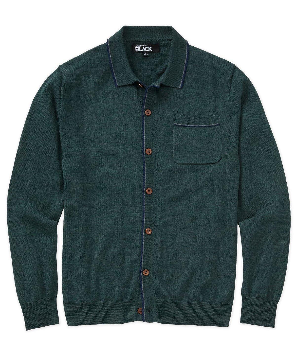 Long Sleeve Retro Tipped Button Front Merino Polo – Hunter