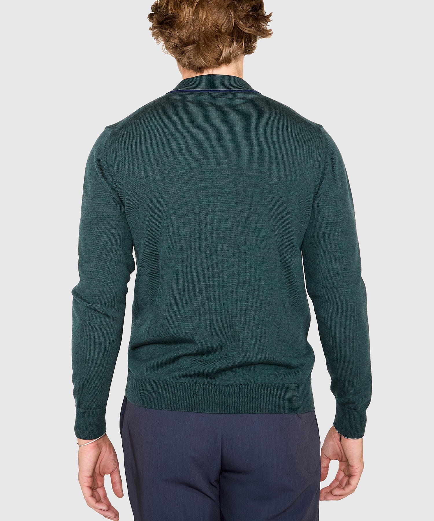 Long Sleeve Retro Tipped Button Front Merino Polo – Hunter