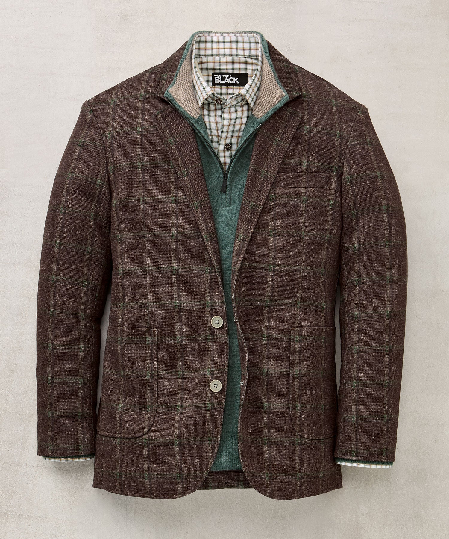 Stretch Knit Plaid Sport Coat – Brown