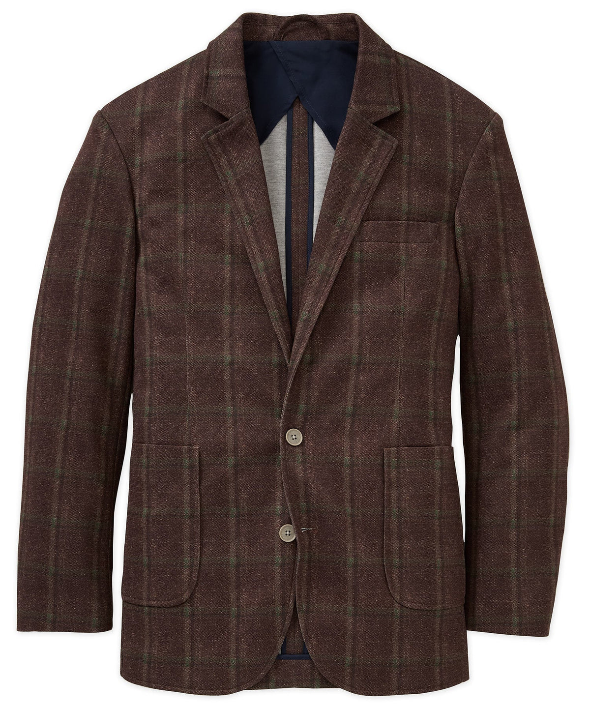 Stretch Knit Plaid Sport Coat – Brown