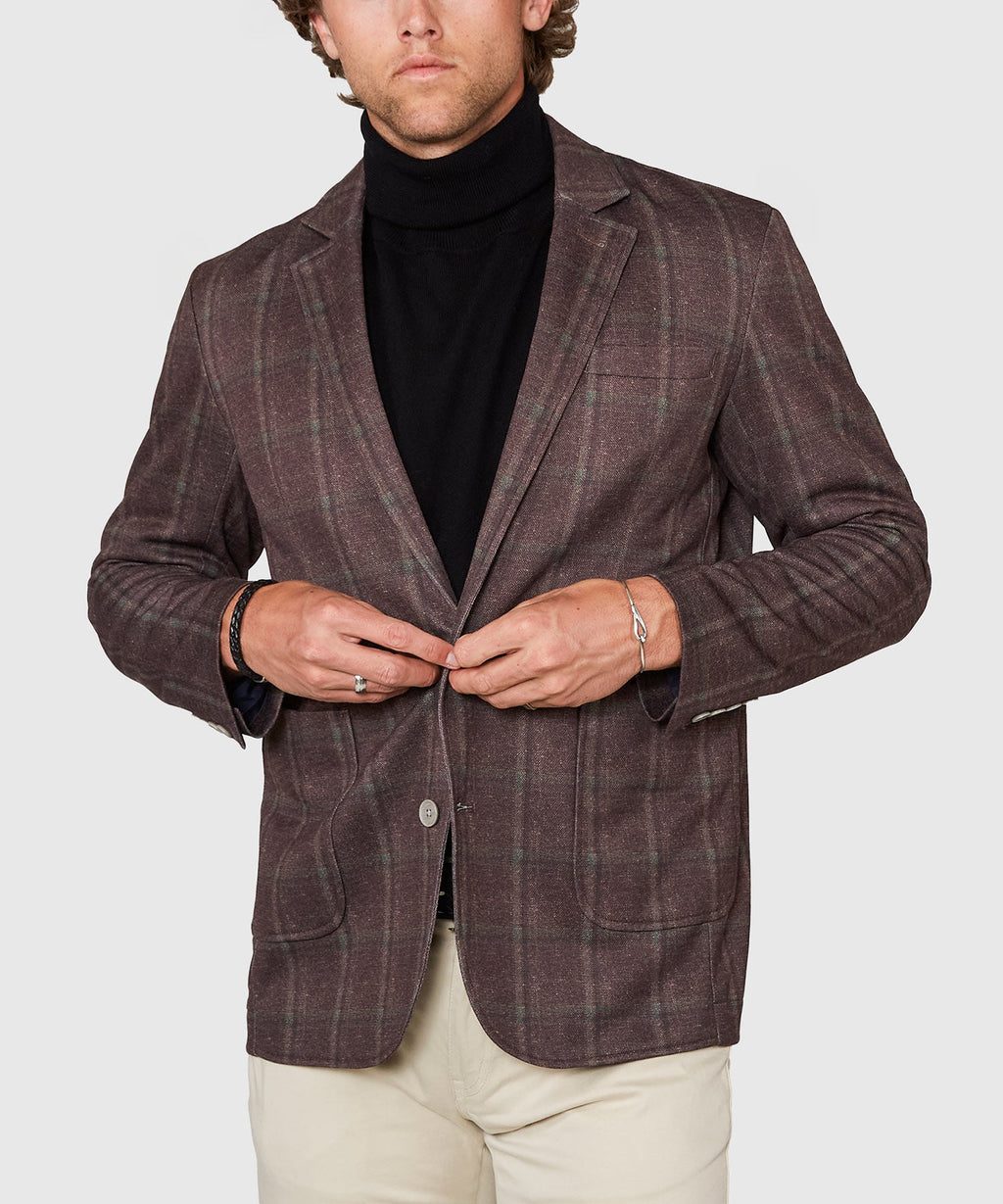 Stretch Knit Plaid Sport Coat – Brown