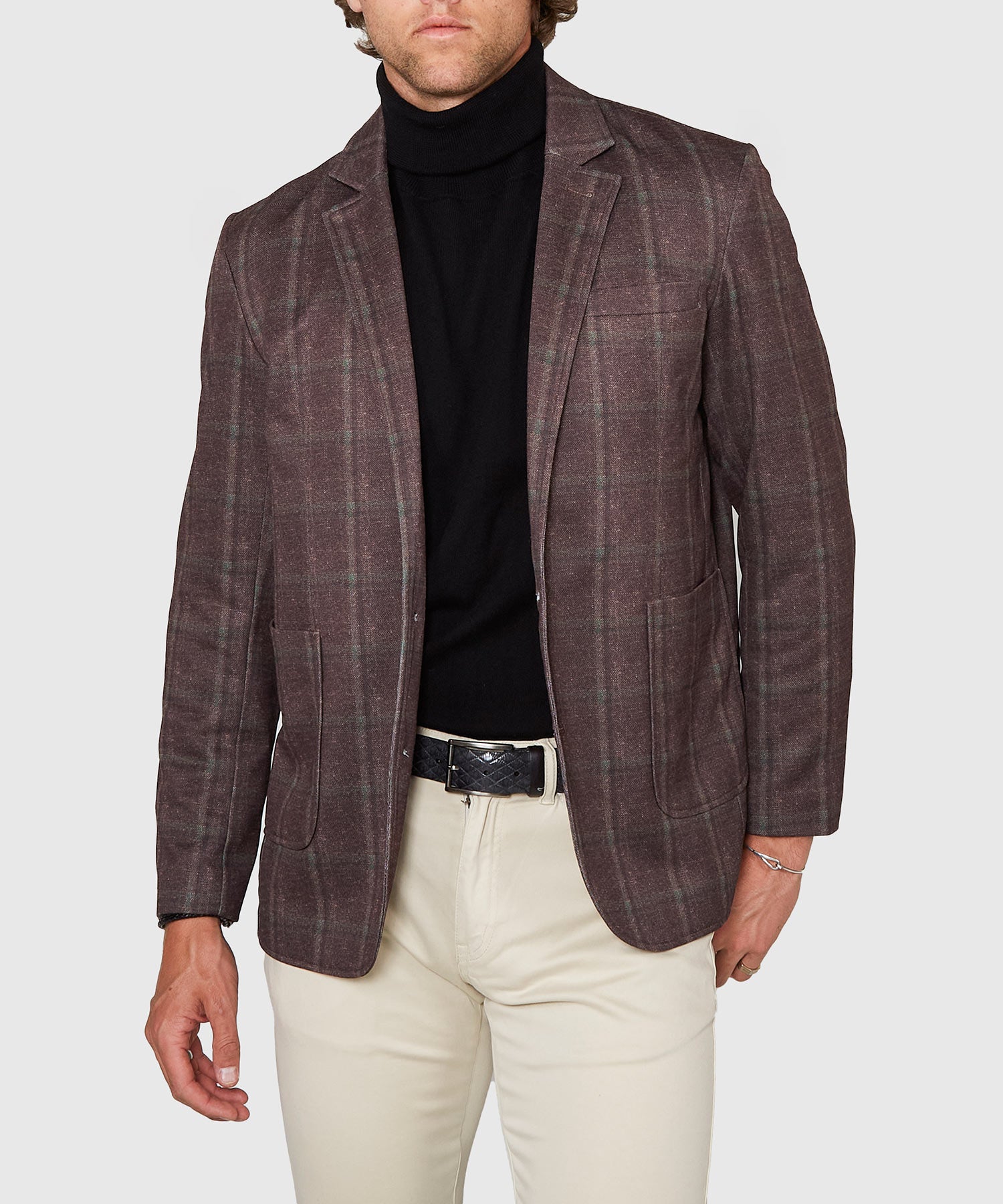 Stretch Knit Plaid Sport Coat – Brown