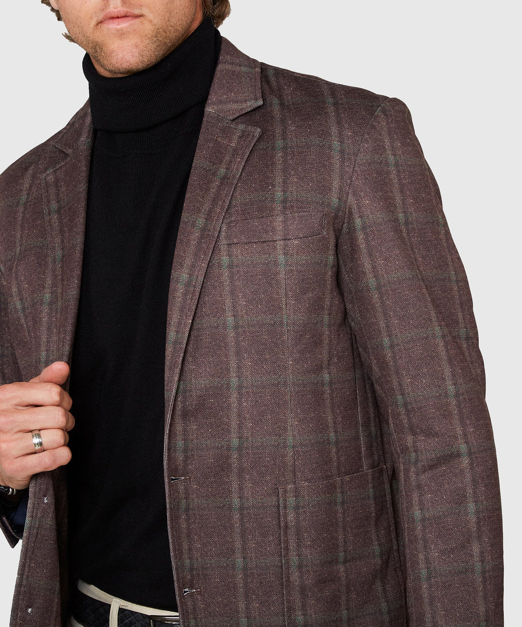 Stretch Knit Plaid Sport Coat – Brown