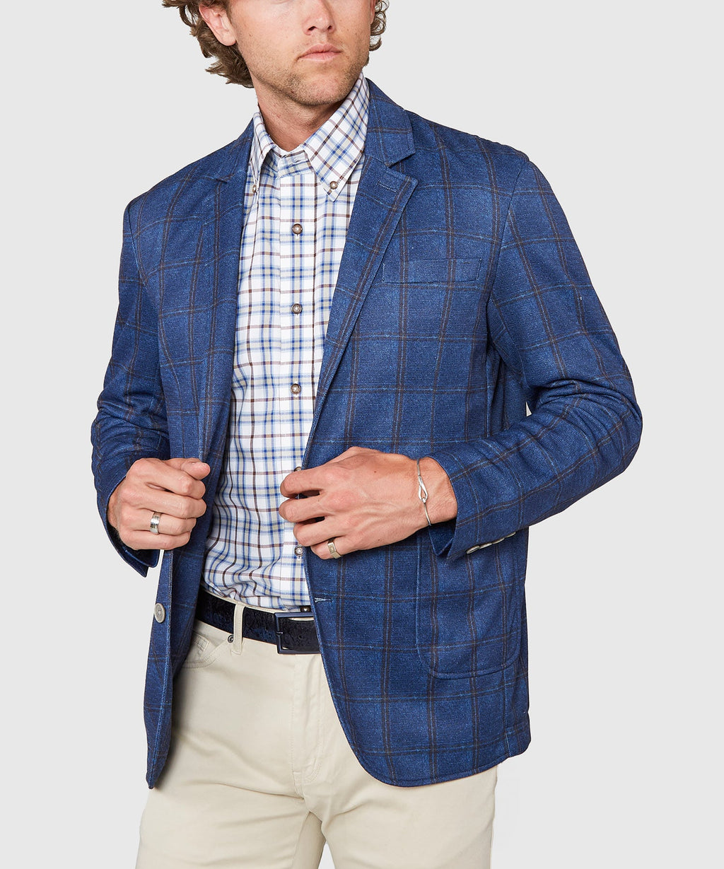 Stretch Knit Plaid Sport Coat – Indigo