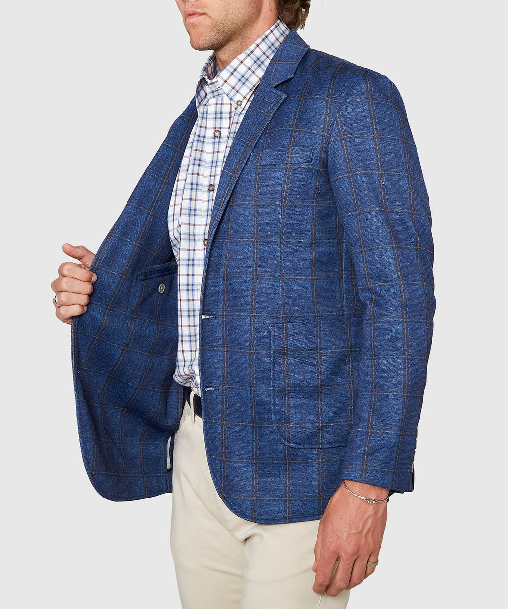 Stretch Knit Plaid Sport Coat – Indigo