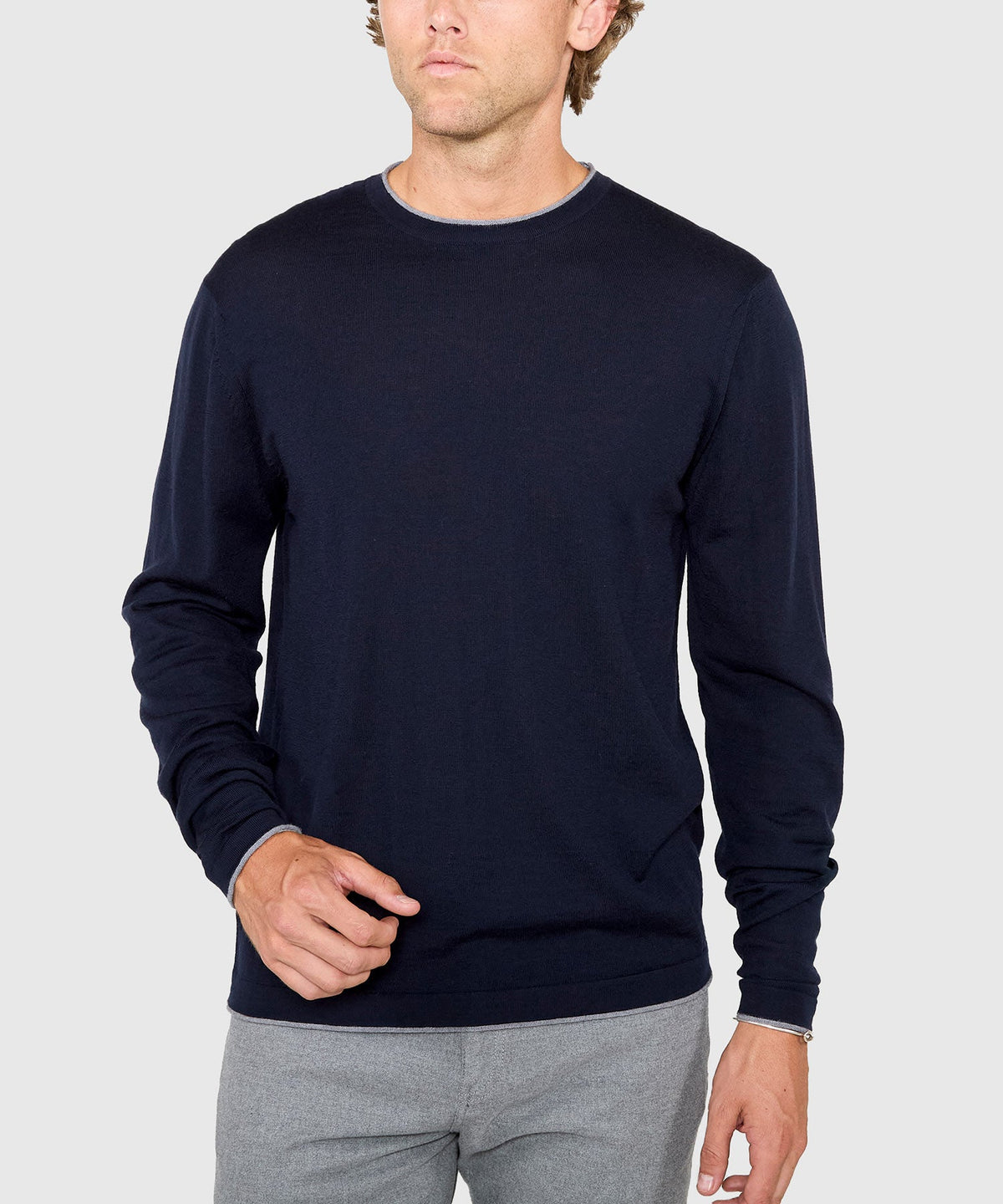 Long Sleeve Tipped Crew Neck Merino Pullover