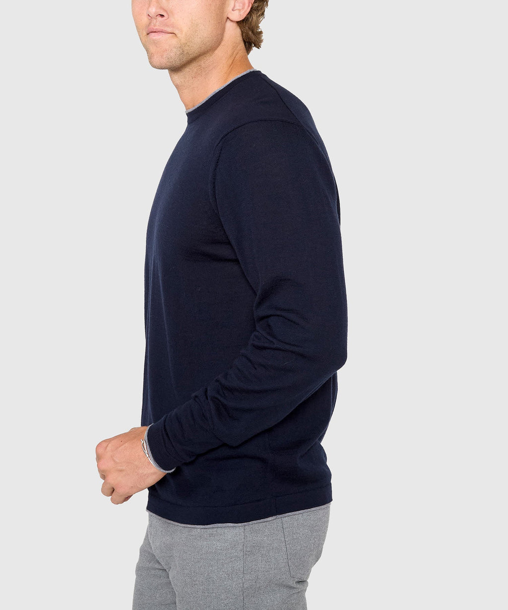 Long Sleeve Tipped Crew Neck Merino Pullover