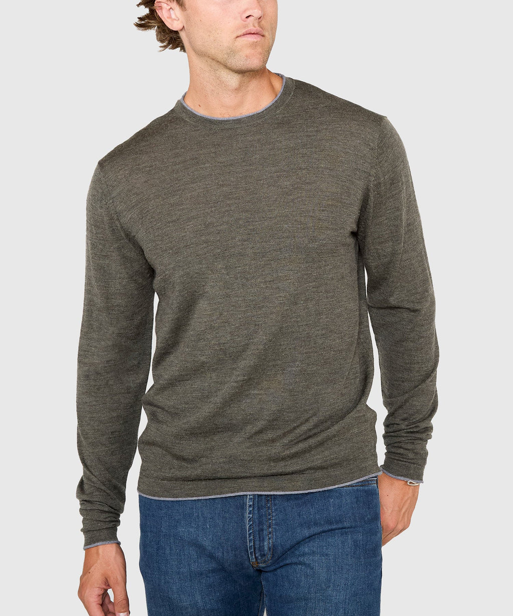 Long Sleeve Tipped Crew Neck Merino Pullover