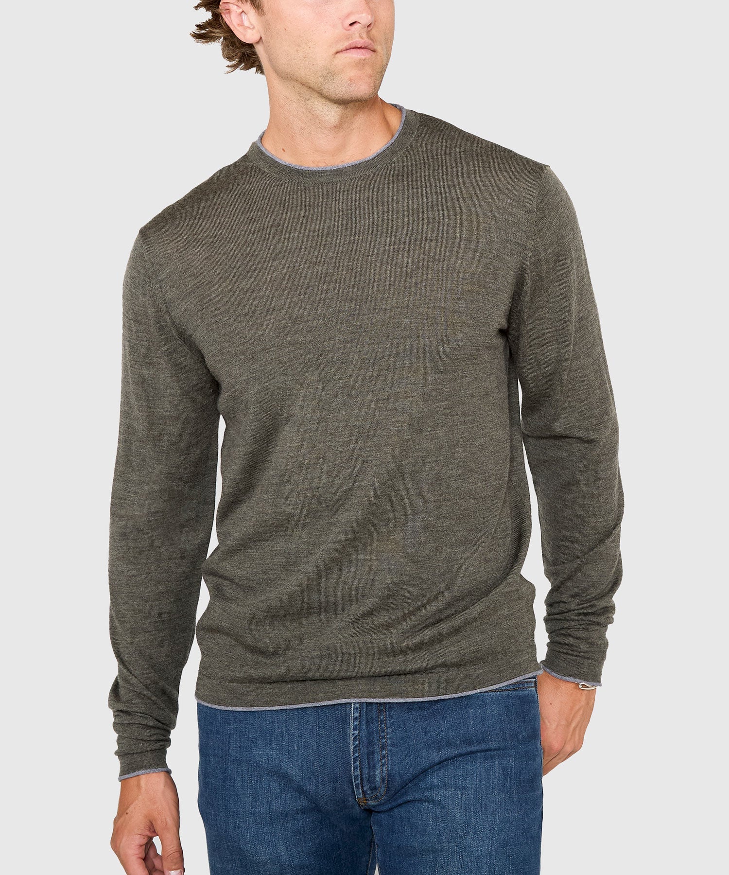 Long Sleeve Tipped Crew Neck Merino Pullover