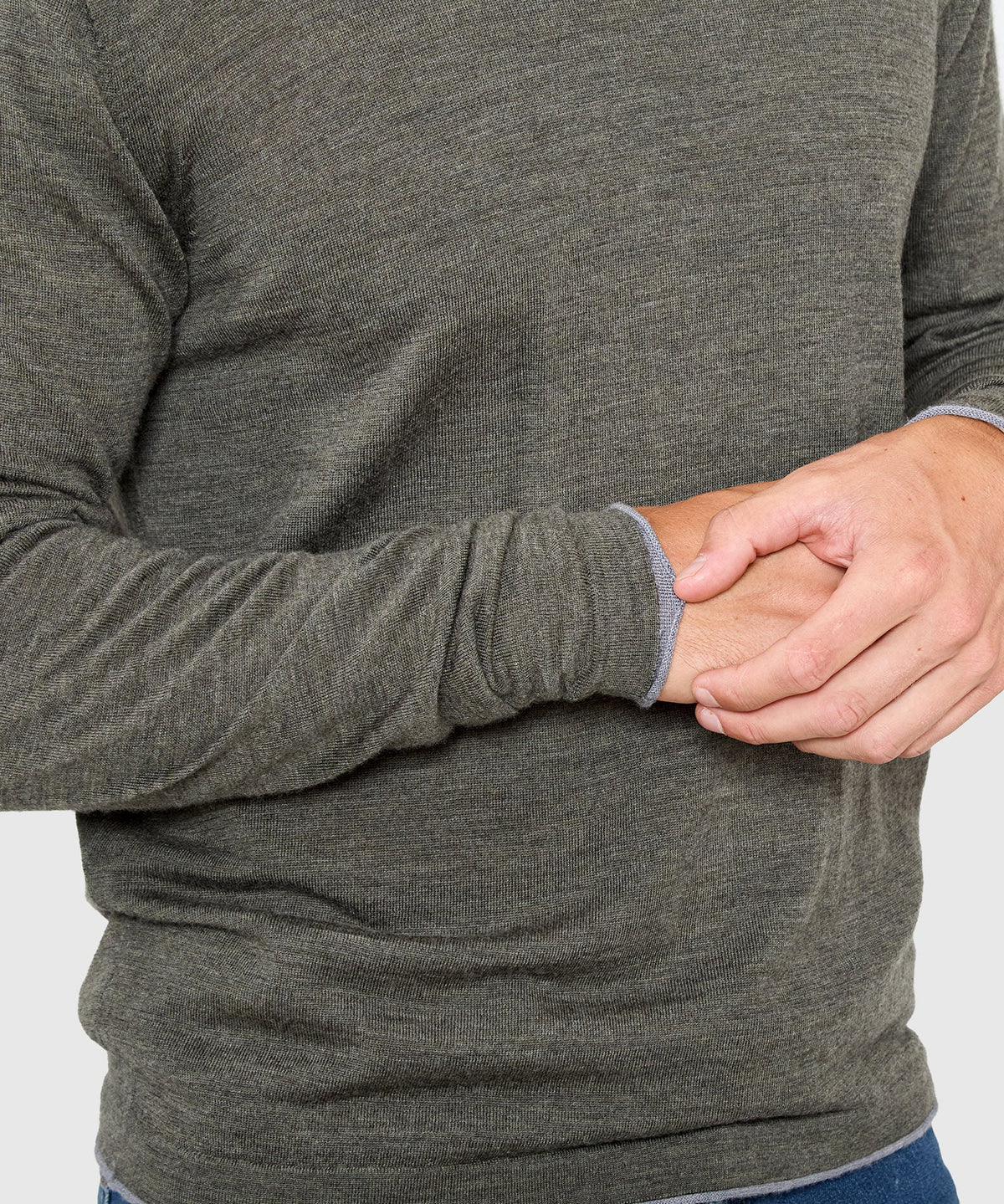 Long Sleeve Tipped Crew Neck Merino Pullover