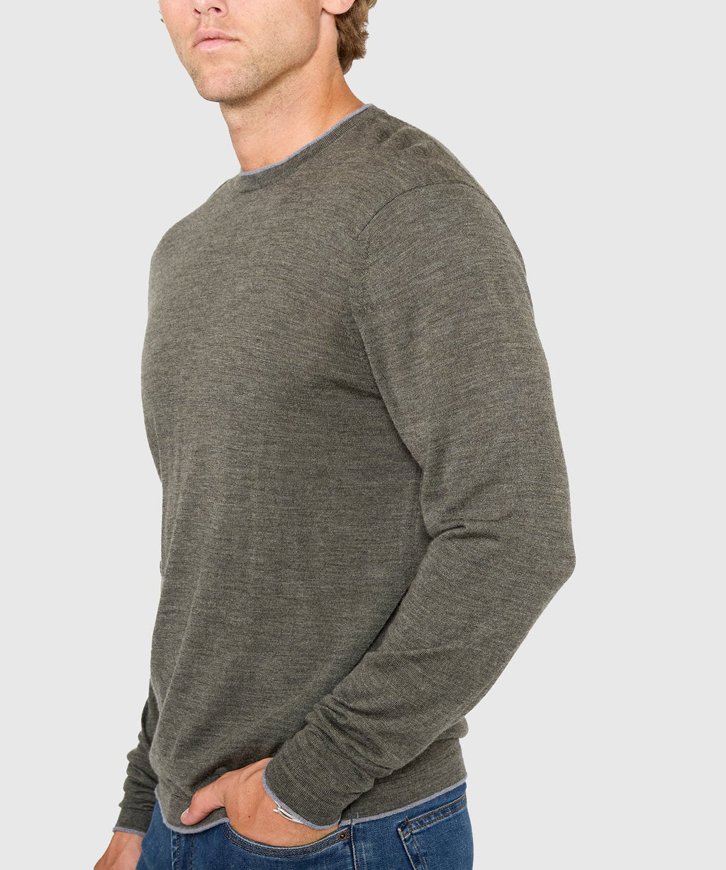 Long Sleeve Tipped Crew Neck Merino Pullover