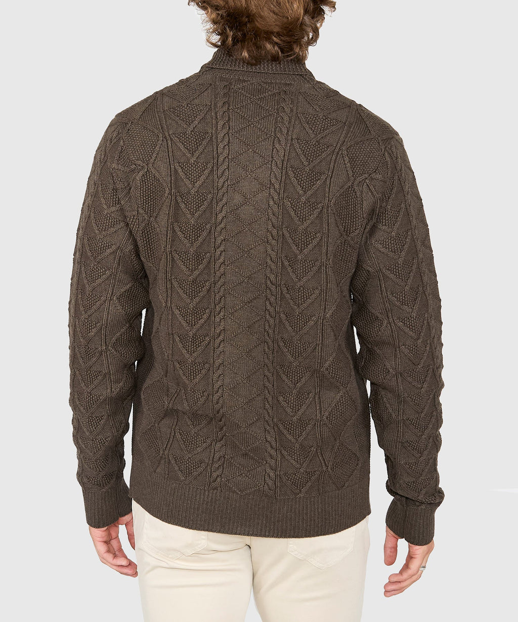 Cable Knit Shawl Collar Cardigan – Sable