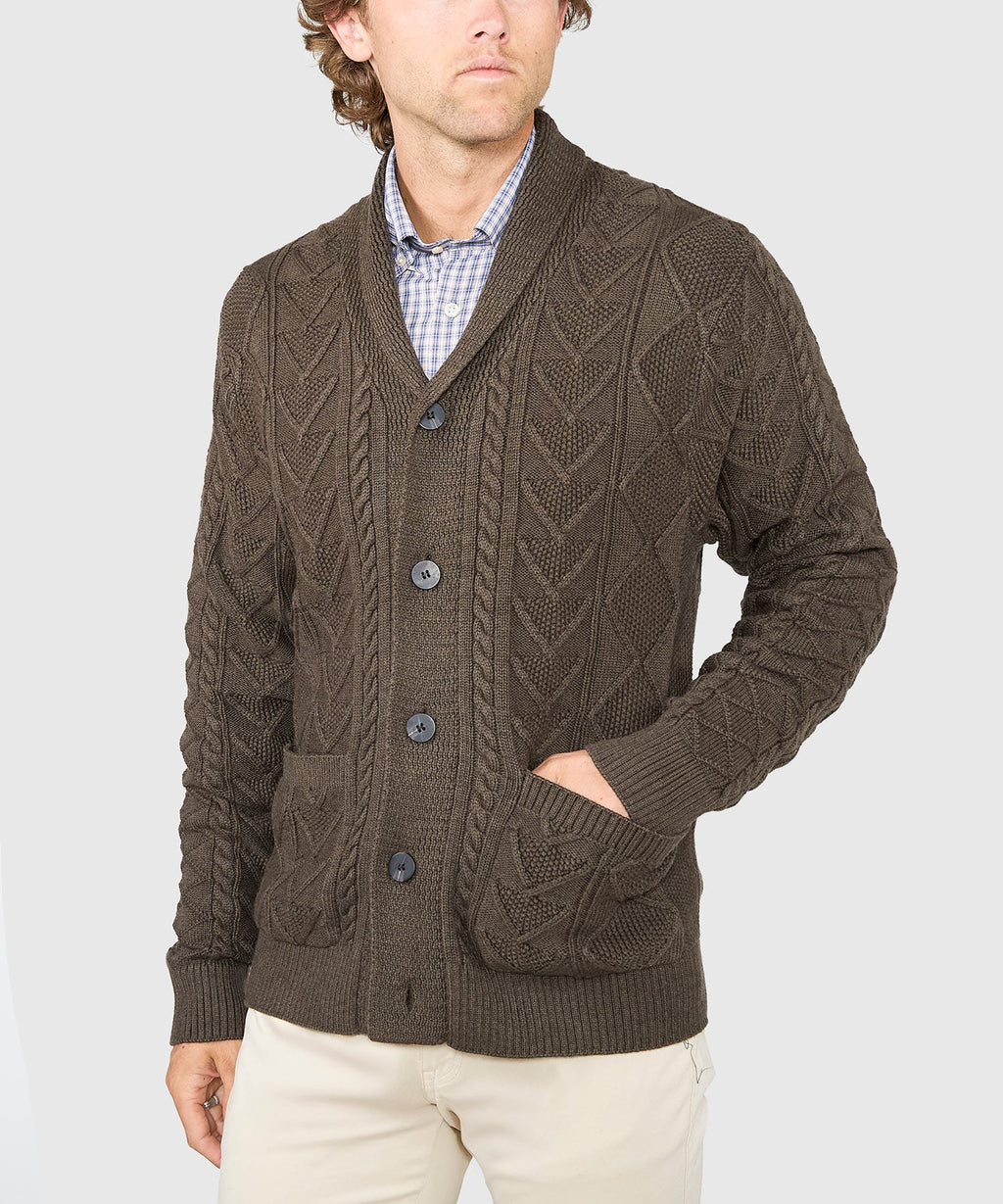 Cable Knit Shawl Collar Cardigan – Sable