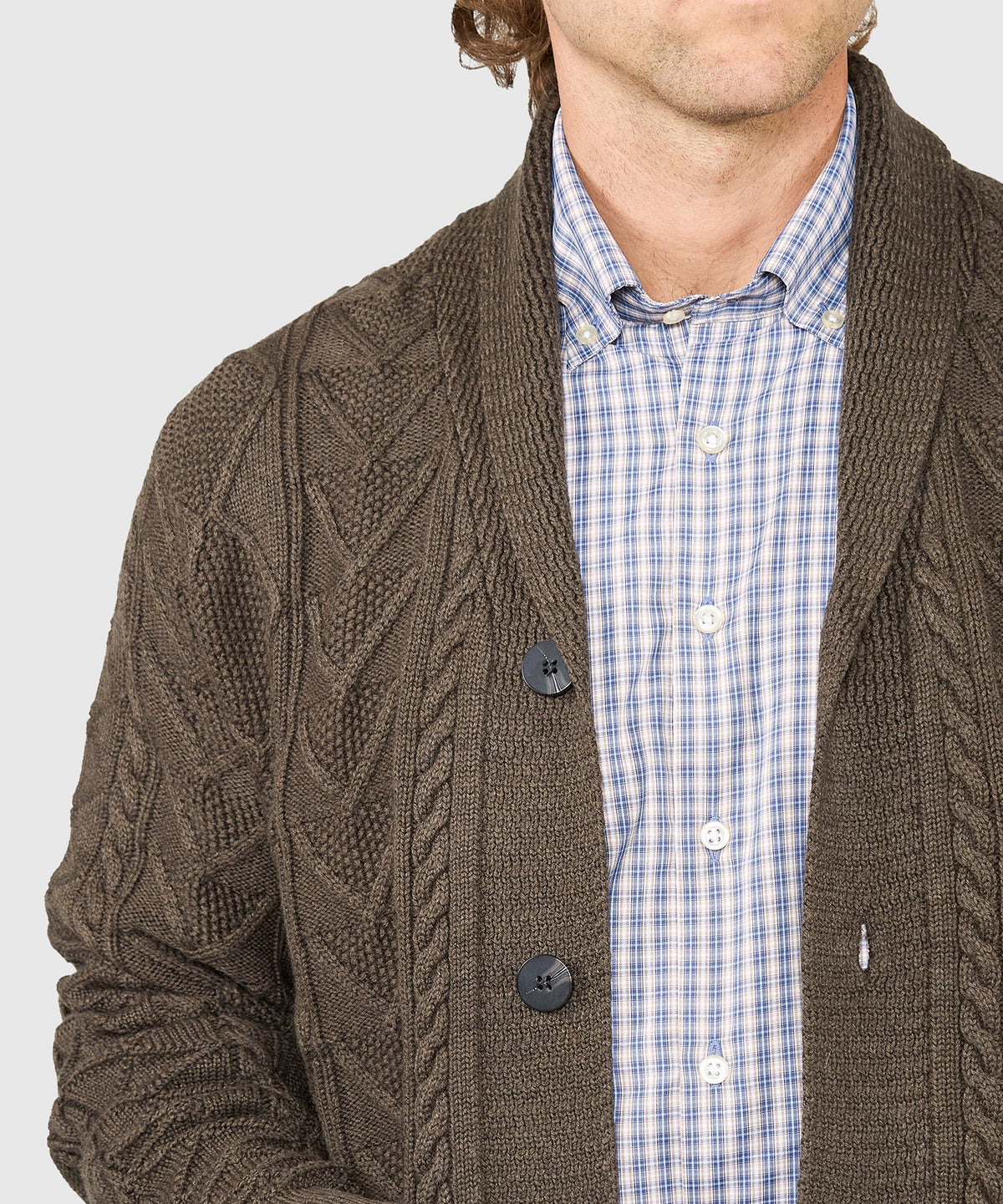 Cable Knit Shawl Collar Cardigan – Sable