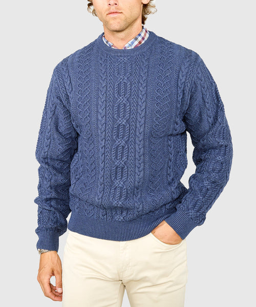 Cable Crew Neck Sweater – Indigo