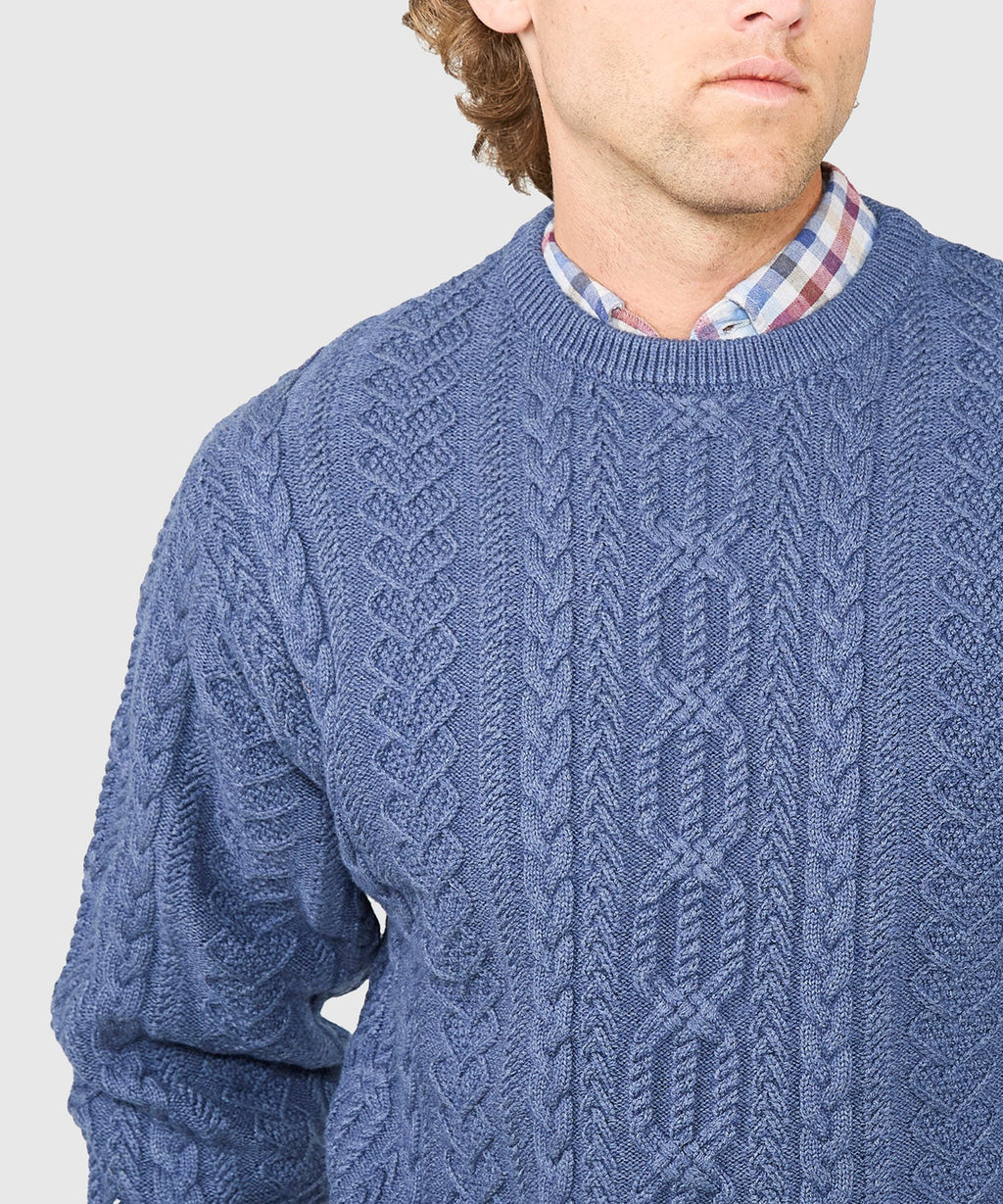 Cable Crew Neck Sweater – Indigo