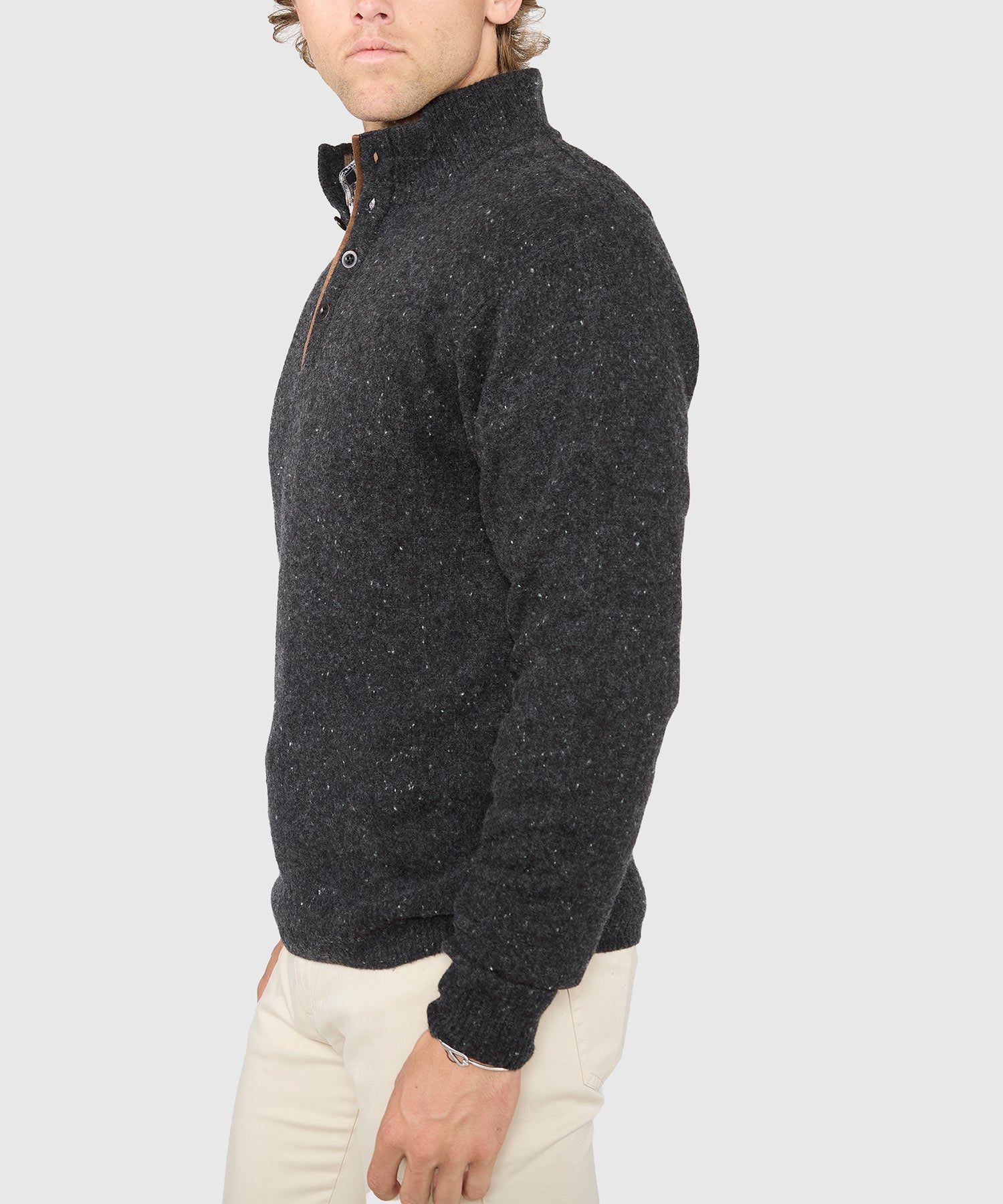 Donegal Button Mock Merino Sweater