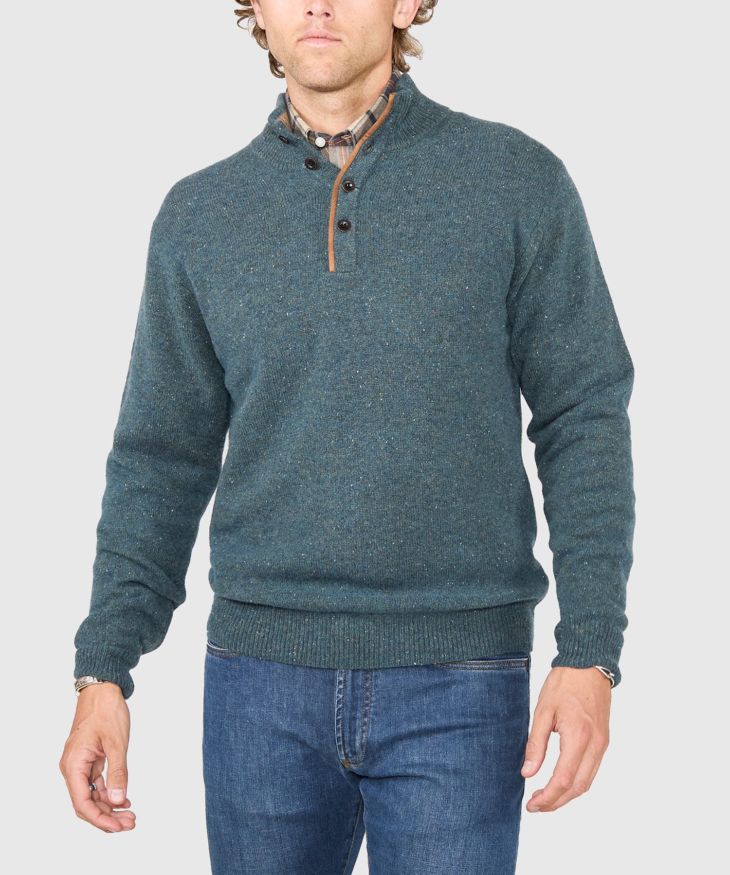 Donegal Button Mock Merino Sweater
