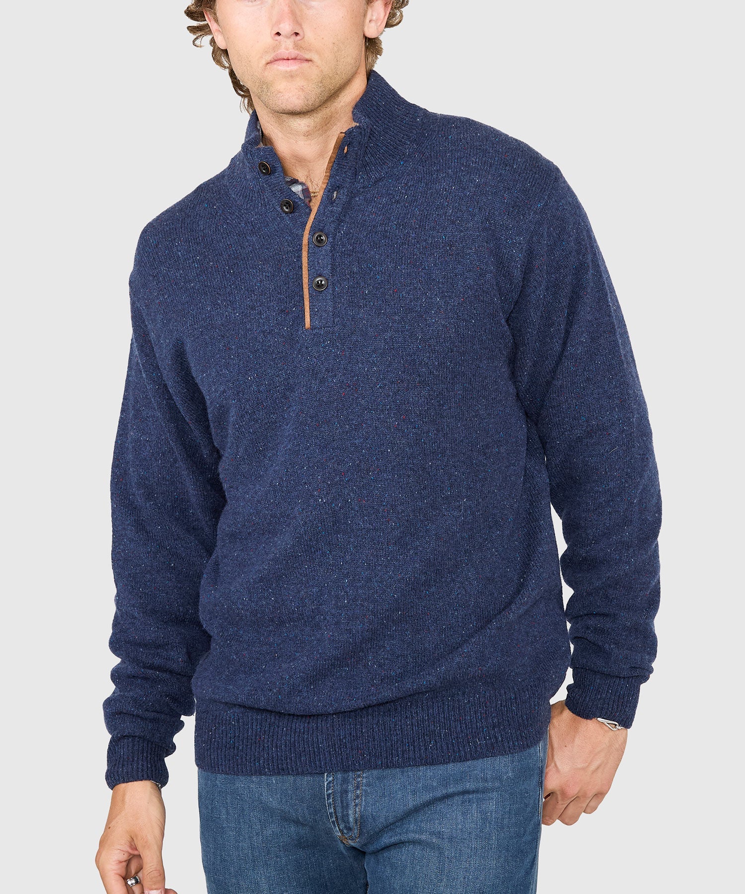 Donegal Button Mock Merino Sweater