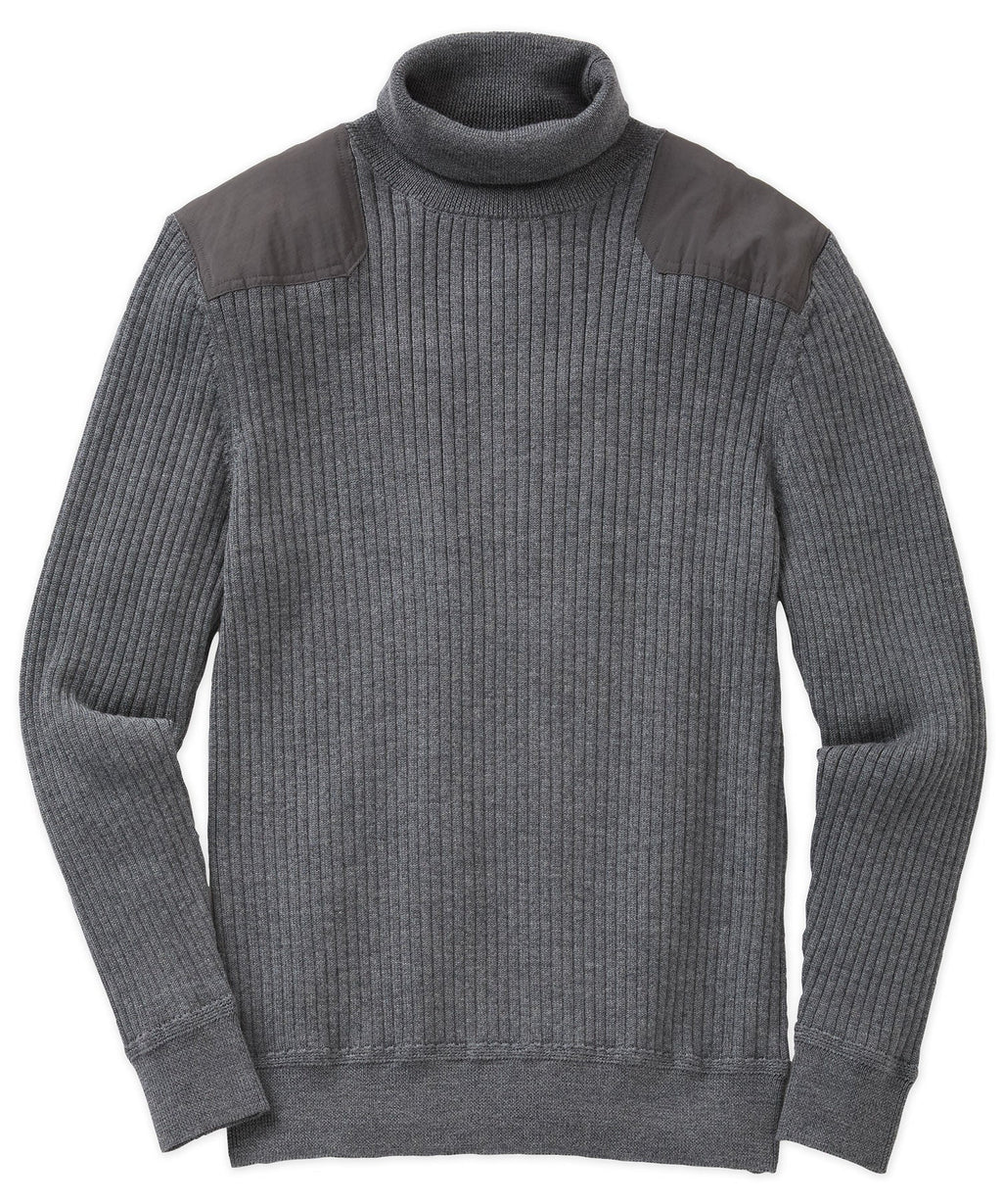 Ribbed Military Merino Wool Turtleneck Pullover
