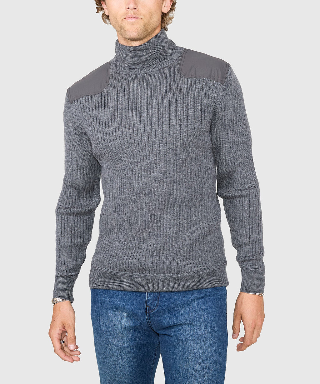 Ribbed Military Merino Wool Turtleneck Pullover