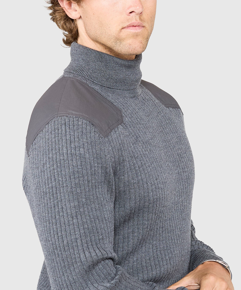 Ribbed Military Merino Wool Turtleneck Pullover