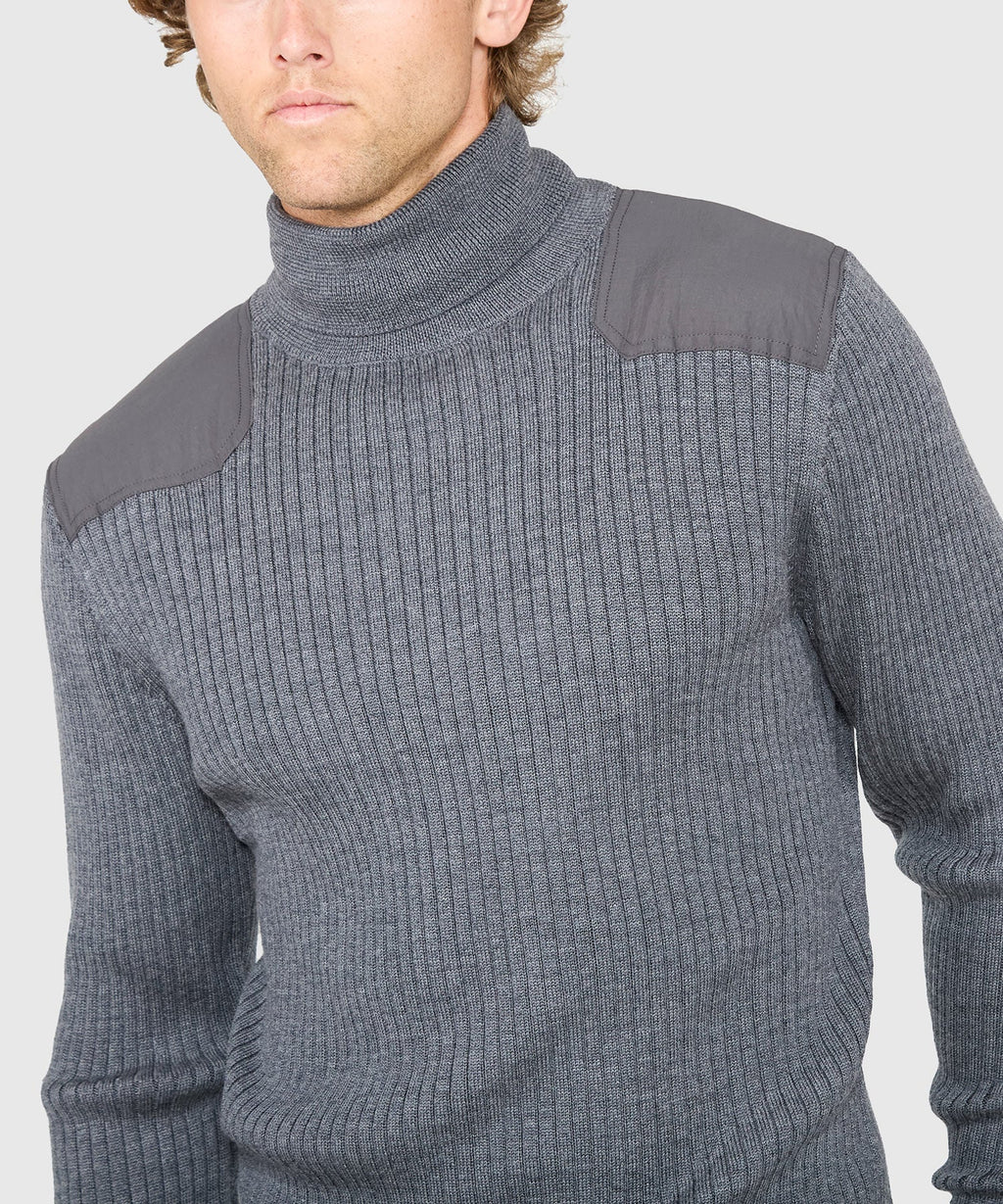 Ribbed Military Merino Wool Turtleneck Pullover