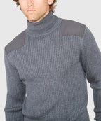 Ribbed Military Merino Wool Turtleneck Pullover