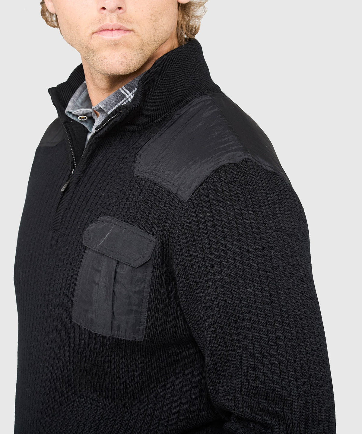Ribbed Military Half Zip Merino Pullover